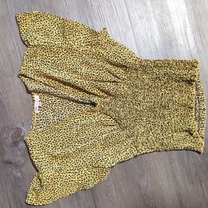 Pink peony yellow cheetah top with cinched waist